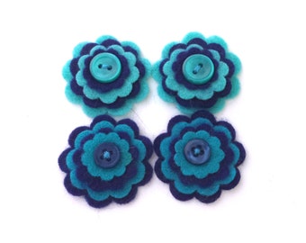 Felt Flowers, Navy Blue and Teal Blue, Embellishments for Scrapbooking, Card making, Hair Accessories
