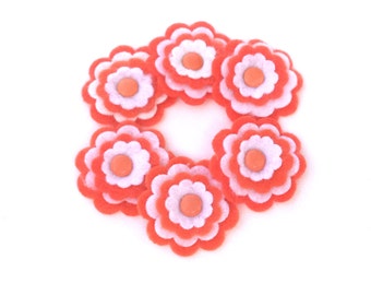Orange and White Felt Flowers, Scrapbook Embellishment, Card Making Supplies, Set of 6