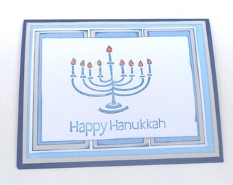 Hanukkah Cards, Blue and White Jewish Greeting Cards, Menorah, Set of 12