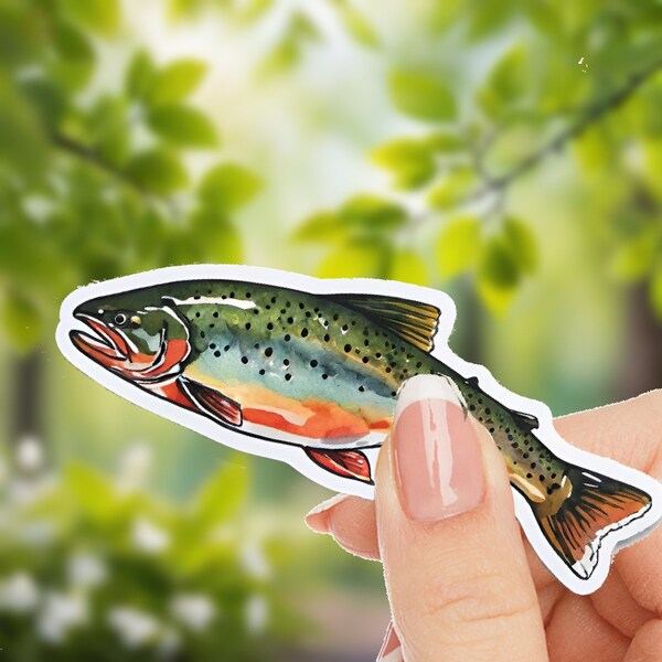 Watercolor fish sticker, trout sticker, fishing lover gift, stickers for boys, great outdoors sticker, nature lover sticker, hunting sticker