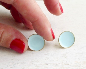 Little round studs - bright - colorful stud esrrings - small dot enamel earrings - light blue