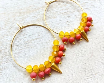 Hypoallergenic Gold plated hoops, Multi Stone earrings, Colorful jewelry