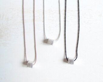 dainty necklace, simple necklace, cube necklace, 925 silver cube bead, geometric necklace, minimalist necklace, Valentines gift for her