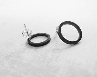 Mens stud earrings, Minimalist earrings, black stud earrings, circle studs, mens earrings, everyday earrings, oxidized silver earrings