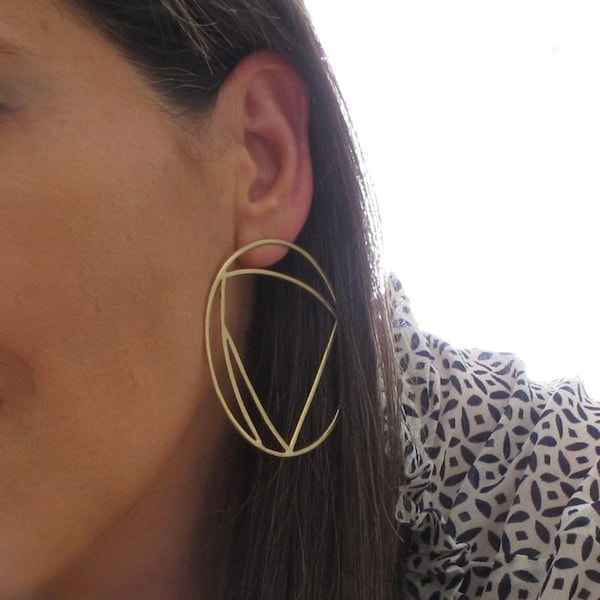 Oversized Art Deco Earrings: Gold Brass, Sterling Silver Post