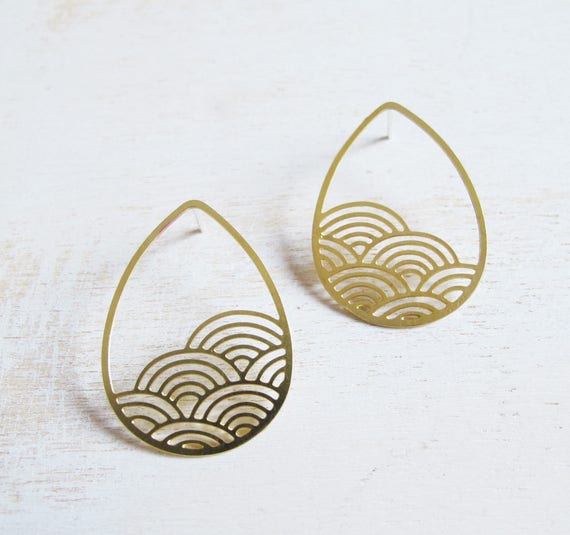 Minimal Geometric Golden Drop Earrings Modern Jewelry Brass | Etsy