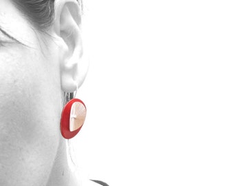 Red Mother of Pearl Dangle Earrings: Sterling Silver Hooks