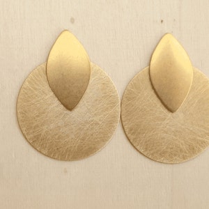 Handmade Geometric Earrings, Contemporary Jewelry, Gold Geometric Stud Earrings, Maximalist Modern Earrings, Long Post Earrings, Minimalist image 1