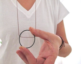 Contemporary Minimalist Pendant Necklace, large pendant necklace for women, modern geometric jewelry, big oval pendant