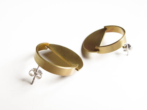 Pendientes de tuerca, pendientes dorados, pendientes geométricos, joyería moderna, pendientes luna, regalo San Valentín para mujer, artesano