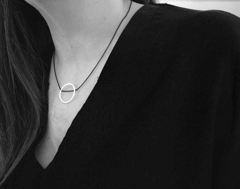 Unique Gift, handmade silver circle stud earrings and choker neclace for women, contemporary jewelry set, oxidized silver jewelry set image 5