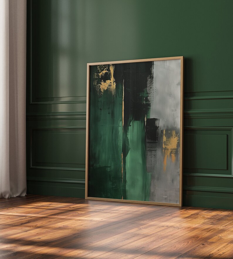 Verdant Echos Emerald Green Wall Art Abstract Art Print Premium Wall