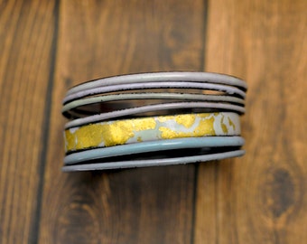 Gold and Egg Blue Bangle Set - Handmade Enamel Bracelets