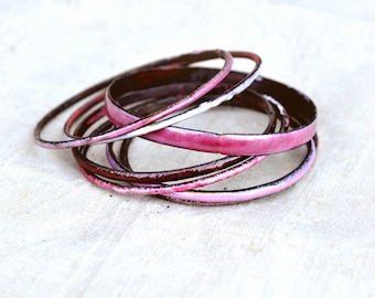 Candy Pink Bangle Set - Handcrafted Enamel Bracelets