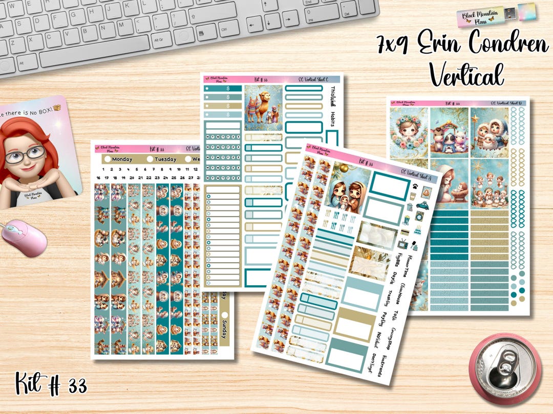 KIT 33 7x9 Erin Condren Vertical Weekly Printable Planner Sticker Kit ...