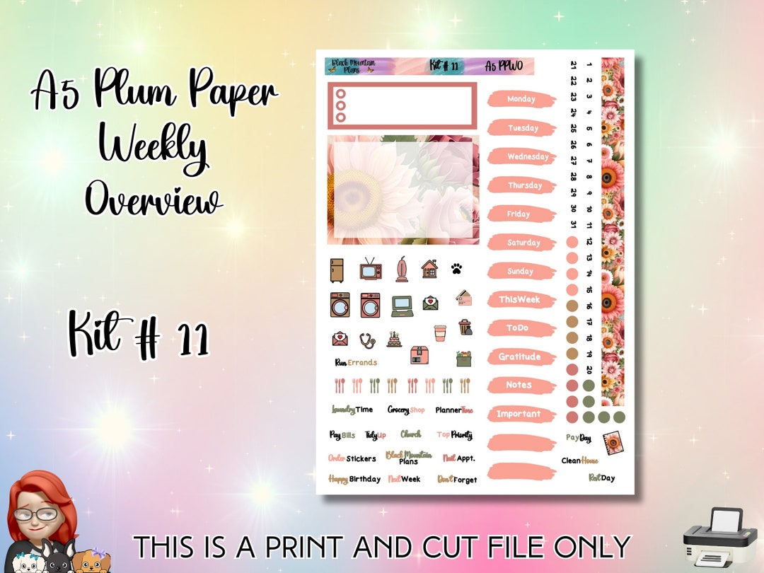 A5 Plum Paper Weekly Overview Printable Sticker Kit KIT 11 Plum Paper ...