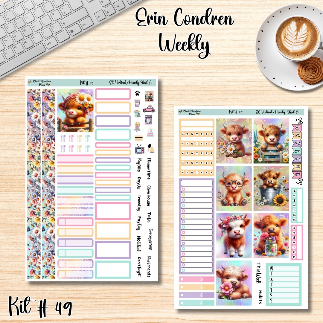 KIT 49 7x9 Erin Condren Weekly Printable Planner Sticker Kit - Etsy