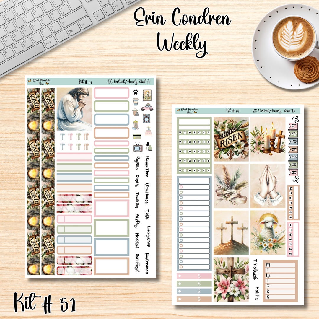 KIT # 51 || 7x9 Erin Condren Weekly Printable Planner Sticker Kit - Etsy