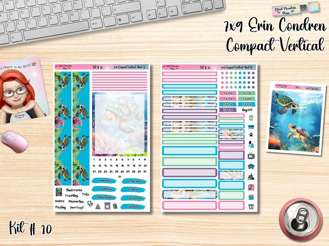 KIT 10 7x9 Erin Condren Compact Vertical Printable Planner Sticker Kit ...
