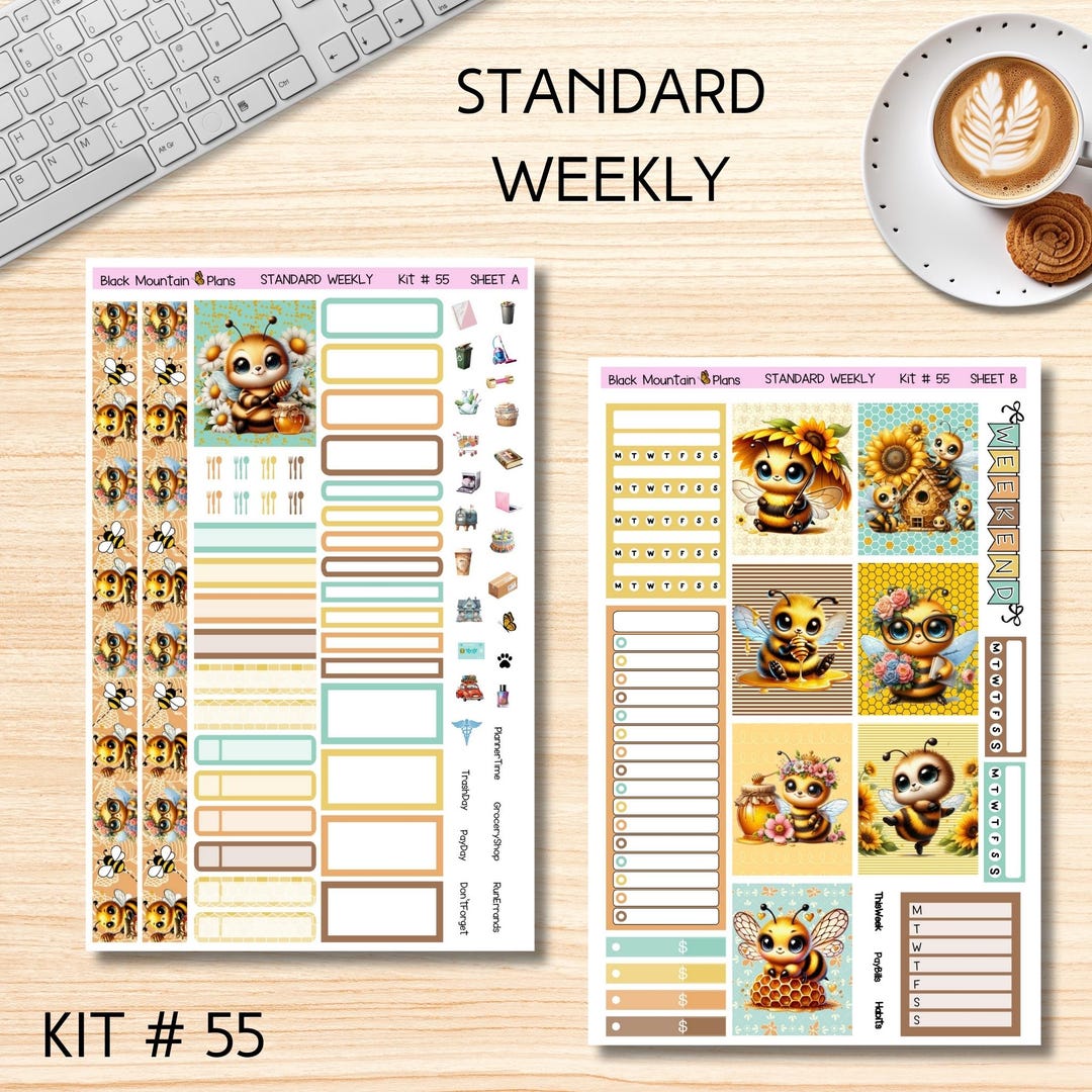 Kit #55 Honey Bee Weekly Standard Printable Planner Sticker Kit - Etsy