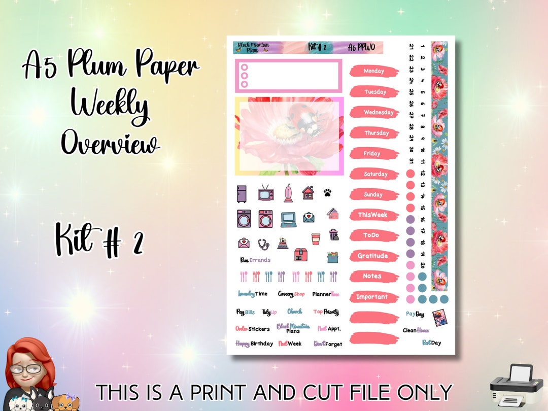 A5 Plum Paper Weekly Overview Printable Sticker Kit KIT 2 Plum Paper ...
