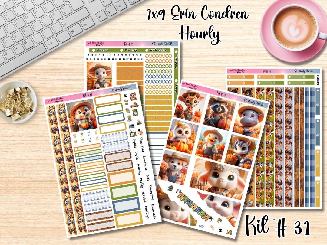 KIT 31 7x9 Erin Condren Hourly Weekly Printable Planner Sticker Kit - Etsy