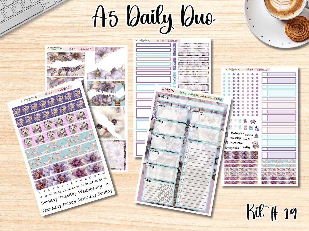 KIT 19 A5 Erin Condren Daily Duo Printable Planner Sticker Kit - Etsy