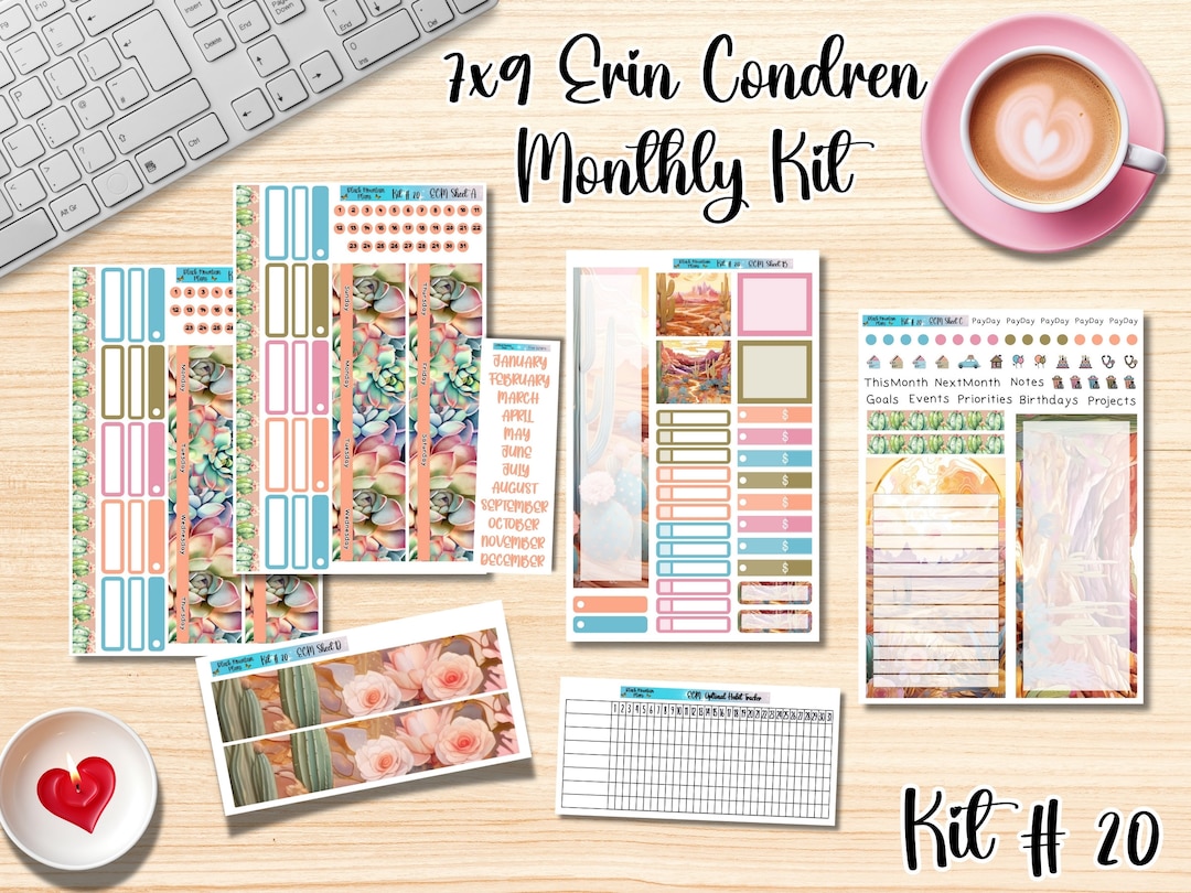 KIT 20 7x9 Erin Condren ANY Month Printable Planner Sticker Kit - Etsy