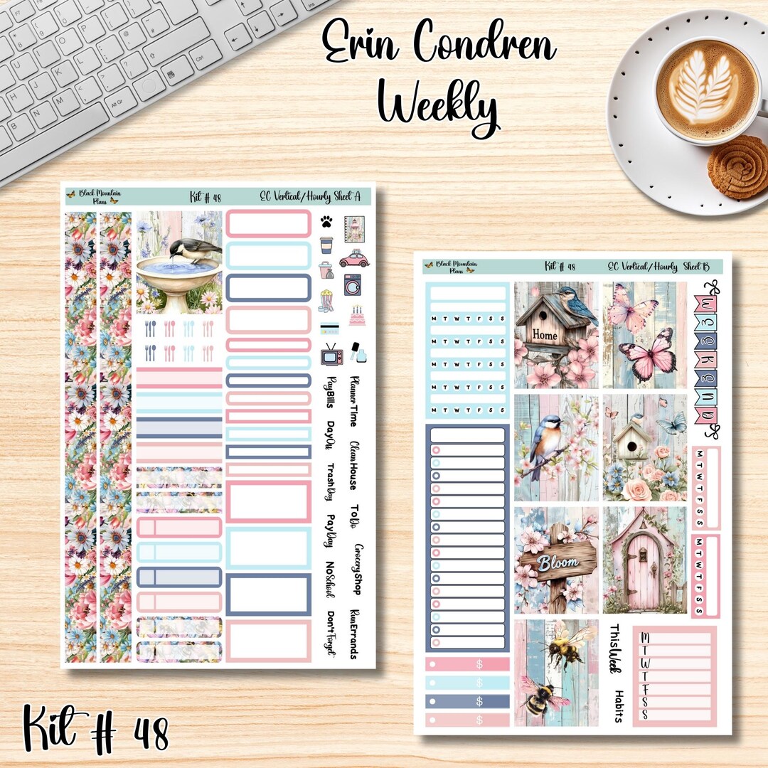KIT # 48 || 7x9 Erin Condren Weekly Printable Planner Sticker Kit - Etsy