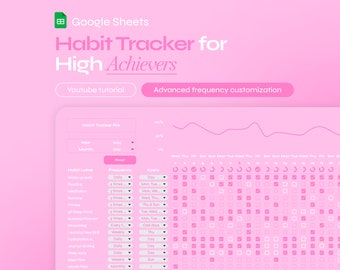 Habit Tracker Pro - Rose | Modèle de feuille de calcul Google Sheets Agenda quotidien Suivi d'objectifs Planificateur d'objectifs hebdomadaire Routine mensuelle