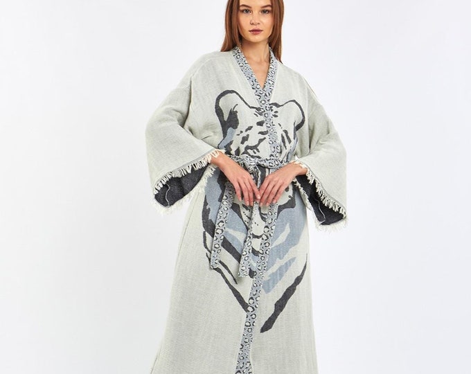 Grey Tiger Print Robe | Animal Print Clothing | Beach Coverup ...