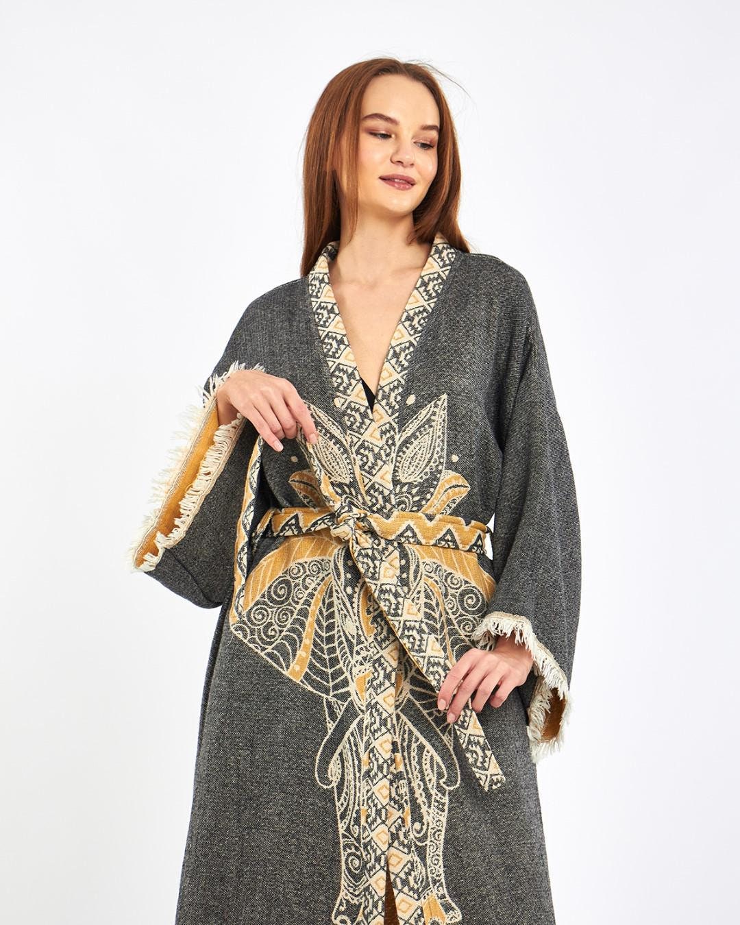 Shimpan Robe Elephant Print Robe | Animal Print Clothing | Beach Coverup Jacquard ...