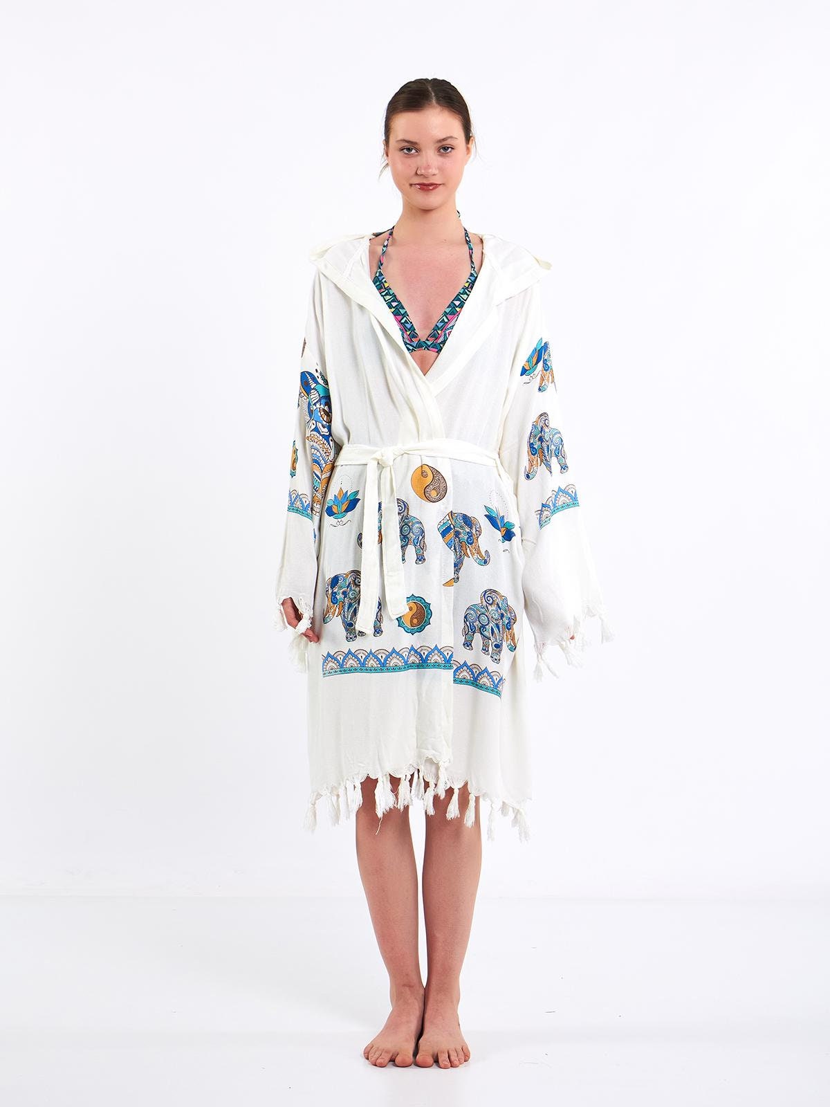 Elephant Mandala Pareo Hooded Pareo Animal Print Robe Swimsuit Coverup Gift For Her Beach Essential Resort Wear Bikini Coverup