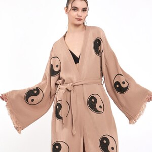 Yin Yang Blue Pattern Print Women Long Robe
