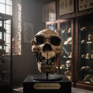 Homo heidelbergensis Skull Replica – Handcrafted High-Resolution 3D Printed Model | Antique Bone Finish