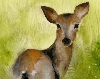 Field- Deer Watercolor Archival Print