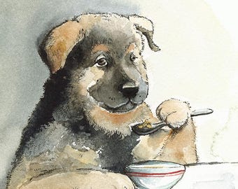 dog art, puppy, dog painting, dog watercolor, dog print. Kibble Every Day.... dog art, watercolor, pet