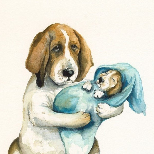 Norma's New Baby- nursey art, basset hound