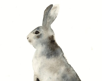 Nursery art, nursery decor, Woodlands Nursery Art, Rabbit Wall Decor, Baby Animal Print,  Nursery Woodlands Bunny Grey Rabbit no. 2