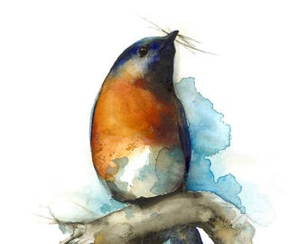 watercolor painting- bird art- bluebird art -"Sky"- Bluebird watercolor archival print of bluebird painting