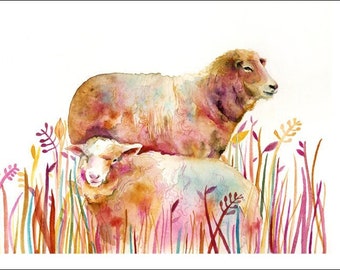 Animal painting, animal watercolor, Sheep watercolor, Sheep Painting, Sheep art - print of Original Watercolor Painting