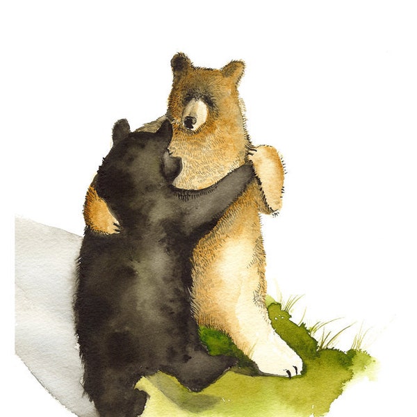 Bear art, bear watercolor painting, bear print, bears dancing- Waltz - Dancing Bears- print