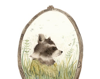 Art de pépinière, Décoration de pépinière, Pépinière Boisée, Aquarelle de pépinière, Raton laveur, Animal des bois, Art du raton laveur, Chambre de bébé « Loretta »