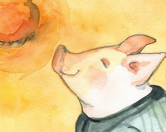 Happy Piglet in the Sun Large print-children, art, decor