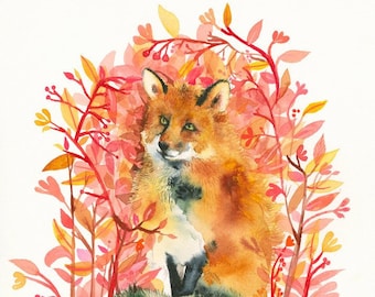 September Fox Limited Edition  Archival Fox Art Print of original watercolor