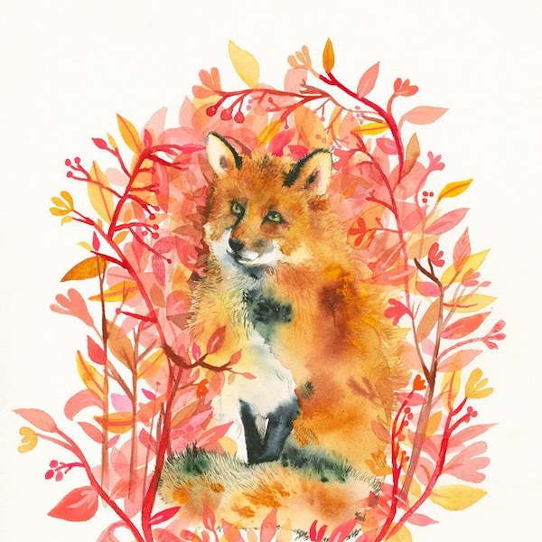 September Fox Limited Edition  Archival Fox Art Print of original watercolor