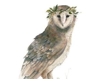 Owl Queen watercolor print - Owl Art