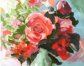 Abstracto Floral -Durazno, agua, rosa - Pintura abstracta -impresión de original