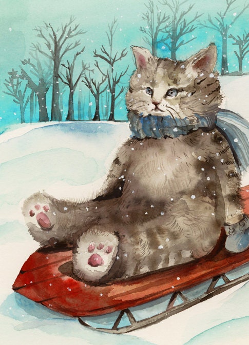 Cat Christmas cute christmas Cards Cat Christmas Card Set | Etsy
