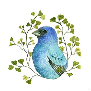 bird art, bird painting, bird art print, bird watercolor-Indigo Bunting Portrait - Print of original watercolor